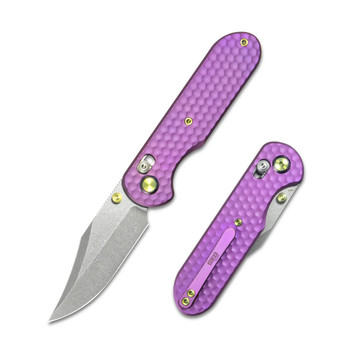 Geo Ethereal Cutter Folding Knife Purple Titanium Handle M390 Clip Point Plain Edge Stonewash Finish GEO2401I