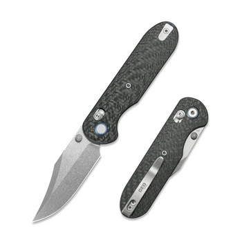 Geo Ethereal Cutter Folding Knife Black Carbon Fiber Handle M390 Clip Point Plain Edge Stonewash Finish GEO2401K