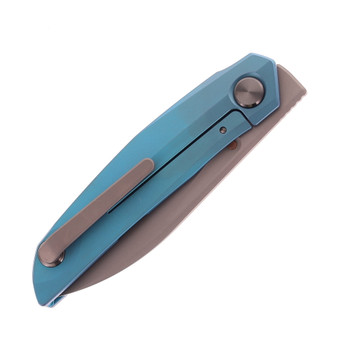 Reate Knives VK-Anub Folding Knife Blue Titanium Handle Dark Bead Blast Elmax Blade
