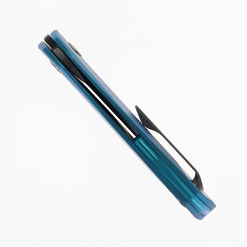 Reate Knives VK-Anub Folding Knife Blue Titanium Handle Dark Bead Blast Elmax Blade