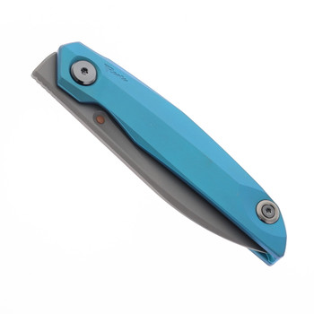 Reate Knives VK-Anub Folding Knife Blue Titanium Handle Dark Bead Blast Elmax Blade