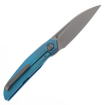 Reate Knives VK-Anub Folding Knife Blue Titanium Handle Dark Bead Blast Elmax Blade