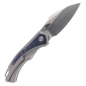 SixLeaf Folding Knife Blue Titanium Handle 14C28N Plain Edge SL-80-Blue