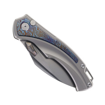 SixLeaf Folding Knife Blue Titanium Handle 14C28N Plain Edge SL-80-Blue