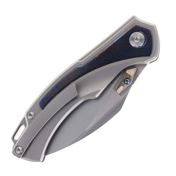 SixLeaf Folding Knife Titanium/TiDamascus Handle RWL34+PMC27 Plain Edge SL-80-TIDAMA