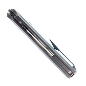 SixLeaf Folding Knife Titanium/Blue Damascus Handle 10Cr15Mov Plain Edge SL-79-Aldama