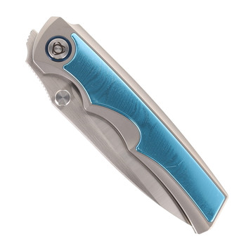SixLeaf Folding Knife Titanium/Blue Damascus Handle 10Cr15Mov Plain Edge SL-79-Aldama
