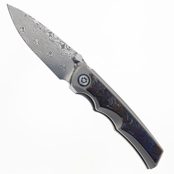 SixLeaf Folding Knife Titanium/Blue LvDamascus Handle RWL34 + PMC27Plain Edge SL-79-TiDama
