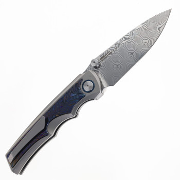 SixLeaf Folding Knife Titanium/Blue LvDamascus Handle RWL34 + PMC27Plain Edge SL-79-TiDama