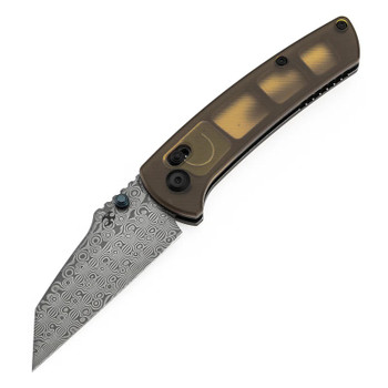 Kansept Main Street Folding Knife Amber PEI/Ultem Handle Damascus Wharncliffe Plain Edge T1015V12