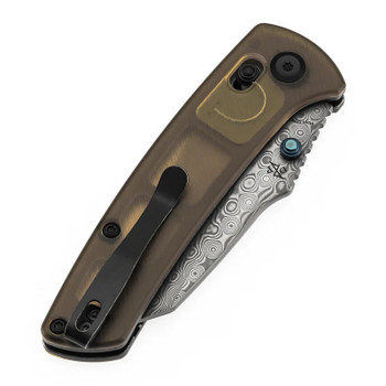 Kansept Main Street Folding Knife Amber PEI/Ultem Handle Damascus Wharncliffe Plain Edge T1015V12
