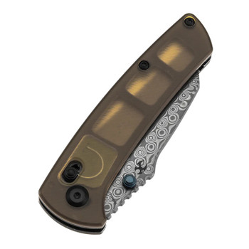 Kansept Main Street Folding Knife Amber PEI/Ultem Handle Damascus Wharncliffe Plain Edge T1015V12