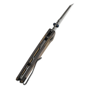 Kansept Main Street Folding Knife Amber PEI/Ultem Handle Damascus Wharncliffe Plain Edge T1015V12