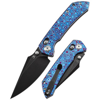 Kansept Fenrir Folding Knife Timascus Handle S35VN Plain Edge Black Stonewash Finish K1034V6