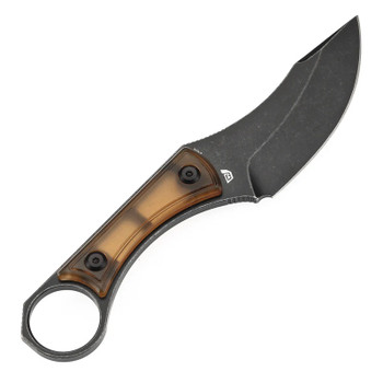 Kansept Niko Fixed Blade Knife Amber PEI Handle D2 Clip Point Plain Edge Blackwash Finish G004A11