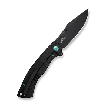 WE Essential Knight Folding Knife Black Etched Titanium Handle M390 Plain Edge Black Stonewash Finish WE24003-2