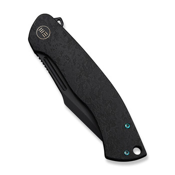 WE Essential Knight Folding Knife Black Etched Titanium Handle M390 Plain Edge Black Stonewash Finish WE24003-2