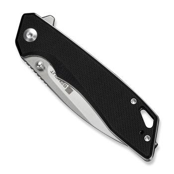 Sencut Stratex Folding Knife Black G10 Handle 9Cr18MoV Plain Edge Satin Finish S25055-1