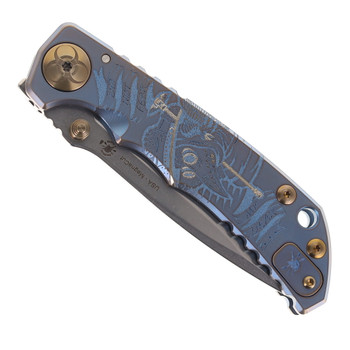 Spartan Blades Custom Harsey SF5 Blue Plague Doctor Folding Knife Blue & Bronze Titanium Handle Stonewashed Magnacut Blade Spartan Blades Custom Harsey SF5 Blue Plague Doctor Folding Knife Blue & Bronze Titanium Handle Stonewashed Magnacut Blade
