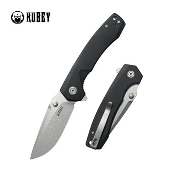 Kubey Calyce Folding Knife Black G10 Handle 14C28N Drop Point Plain Edge Beadblast Finish KU901O