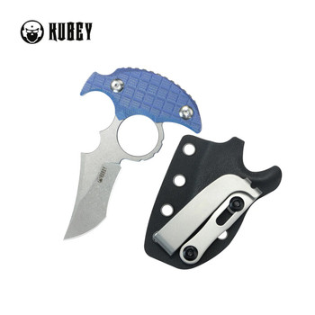 Kubey Stheno Fixed Blade Knife Blue Micarta Handle 14C28N Clip Point Plain Edge Stonewash Finish KU404D