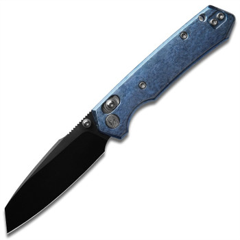 Miguron Vatso Folding Knife Blue Crystal Titanium Handle M390 Plain Black DLC/Satin Blade MGR631ABJBU