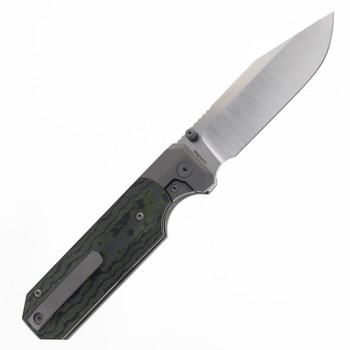 Knife Standards RR Folding Knife Titanium/Camo Carbon Fiber Handle Magnacut Plain Edge Belt Satin Finish