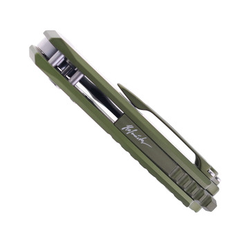 Midgards Messer Little Viking Automatic Knife Olive Green Aluminum Handle Hybrid Cryo Blade Plain Edge