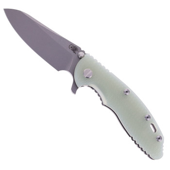 Hinderer XM-18 3.5  Sheepsfoot Folding Knife Translucent Green G10 Handle Working Finish S45VN Blade and Titanium Handle