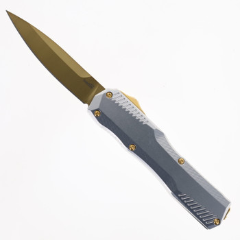 Kershaw Livewire OTF Auto Knife Raw Aluminum Handle Magnacut Spear Point Plain Gold Blade 9000RAWGLD
