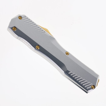 Kershaw Livewire OTF Auto Knife Raw Aluminum Handle Magnacut Spear Point Plain Gold Blade 9000RAWGLD