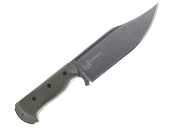 Work Tuff Gear Ranger Fixed Blade Knife OD Green G10/Brown Liner Handle K329 Plain Darkwash Blade ODG Kydex Sheath