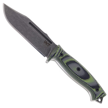 Work Tuff Gear Asset Fixed Blade Knife Zombie Green Camo Handle K329 Plain Darkwash Blade Black Kydex Sheath