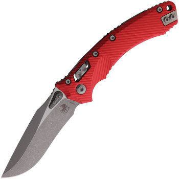 Microtech Amphibian RAM LOK Folding Knife Apocalyptic M390MK Blade Red Fluted Aluminum Handle 137RL-10APFLRD