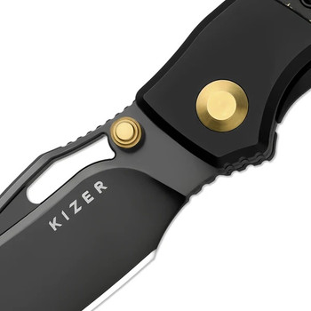 Kizer Shrike Folding Knife FatCarbon Camo Gold Handle S45VN Drop Point Plain Edge Matte DLC Finish Kizer Shrike Folding Knife FatCarbon Camo Gold Handle S45VN Drop Point Plain Edge Matte DLC Finish