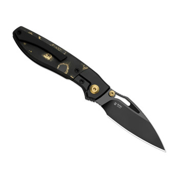 Kizer Shrike Folding Knife FatCarbon Camo Gold Handle S45VN Drop Point Plain Edge Matte DLC Finish Kizer Shrike Folding Knife FatCarbon Camo Gold Handle S45VN Drop Point Plain Edge Matte DLC Finish
