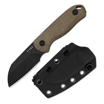 Kizer Drop Bear Fixed Blade Knife Brown Norplex UltreX Micarta Handle AEB-L Sheepsfoot Plain Edge Black Stonewash Finish 1093A2