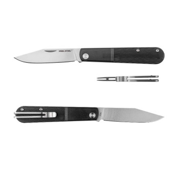 Real Steel Real Barlow Folding Knife Black Plastic Handle 12C27 Clip Point Plain Edge 8042B