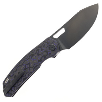 Divo Knives Growler XL Folding Knife Purple Flow Camo Carbon Handle DLC 154CM Blade