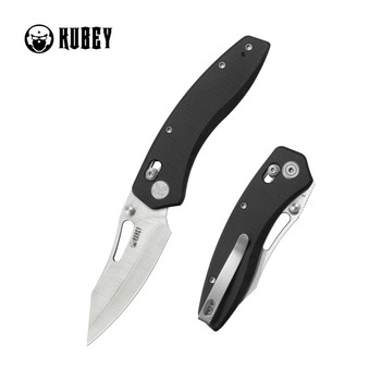 Kubey Caiman Folding Knife Black G10 Handle San Mai M2 Clip Point Plain Edge Satin Finish KU421A
