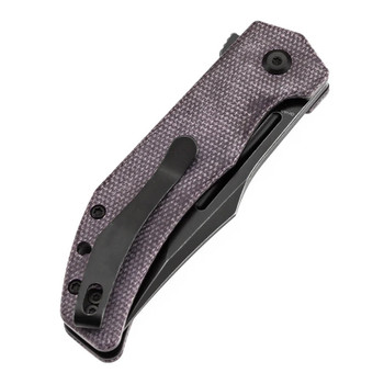Open Box - Tenable Orion Folding Knife Purple Micarta Handle 14C28N Clip Point Plain Edge Blackwash Finish B1089A2