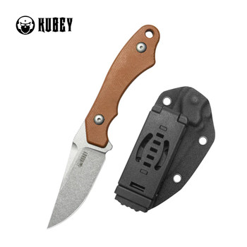 Kubey TLB II Fixed Blade Knife Brown Micarta Handle 14C28N Clip