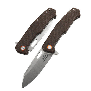FreeTiger Folding Knife D2 Steel Stonewash Blade Brown Micarta Handle Liner Lock FT937-BR