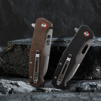 FreeTiger Folding Knife D2 Steel Stonewash Blade Brown Micarta Handle Liner Lock FT937-BR