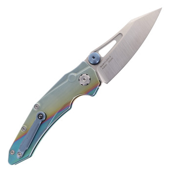 Custom Andodized Maxace Babylon 2 Button Lock Folding Knife Anodized Titanium Handle M390 Plain Edge Satin Finish MBB201
