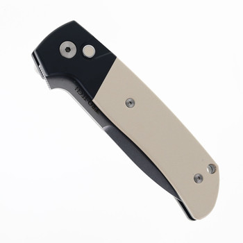 (From Collection)  Pro Tech Knives Terzuola ATCF Automatic Folding Knife Tuxedo Black Handle Ivory Micarta Handle Magnacut Blade BT2751