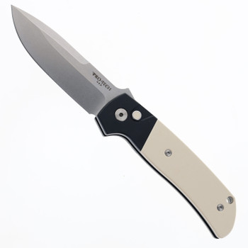 (From Collection)  Pro Tech Knives Terzuola ATCF Automatic Folding Knife Tuxedo Black Handle Ivory Micarta Handle Magnacut Blade BT2751