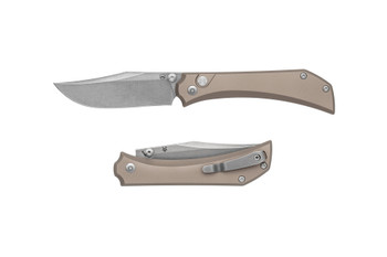 Mercury Knives Amon Button Lock Folding Knife Aluminum Handle Elmax Stonewash Blade 9AMON-ALTIT-C