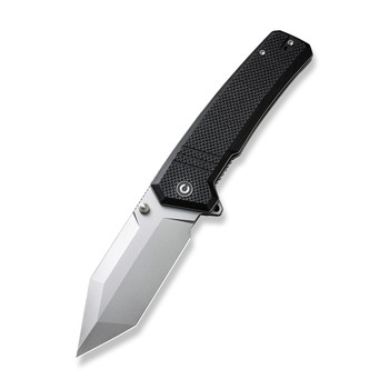 Discontinued Civivi Bhaltair Folding Knife Black Coarse G10 Handle 14C28N Tanto Plain Edge Stonewash Finish C23024-1