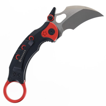 Maxace Blacklight Karambit Folding Knife Black-Red Aluminum Handle M390 Blade OM04-1-B
